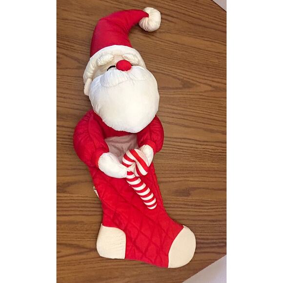 Christmas Santa Nylon Stocking Quilted 28” May Dept Store Stuffed Animal Toy 3D - Picture 1 of 6